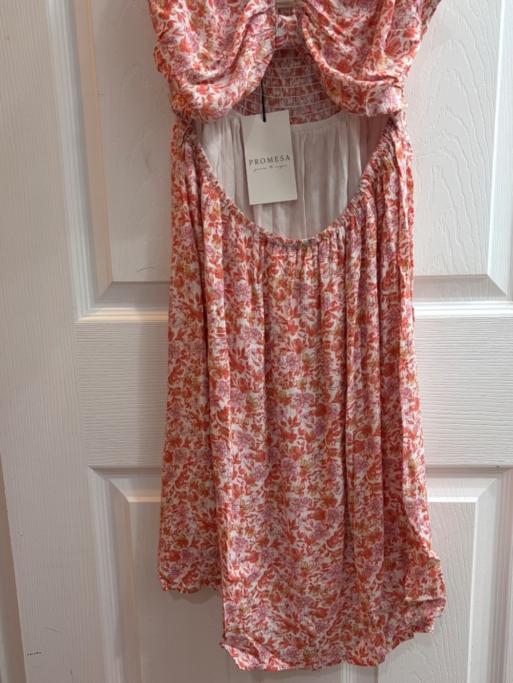 New Promesa Smocked Dress Sundress Spaghetti Strap  Keyhole Cutout Pink Medium - Picture 3 of 6